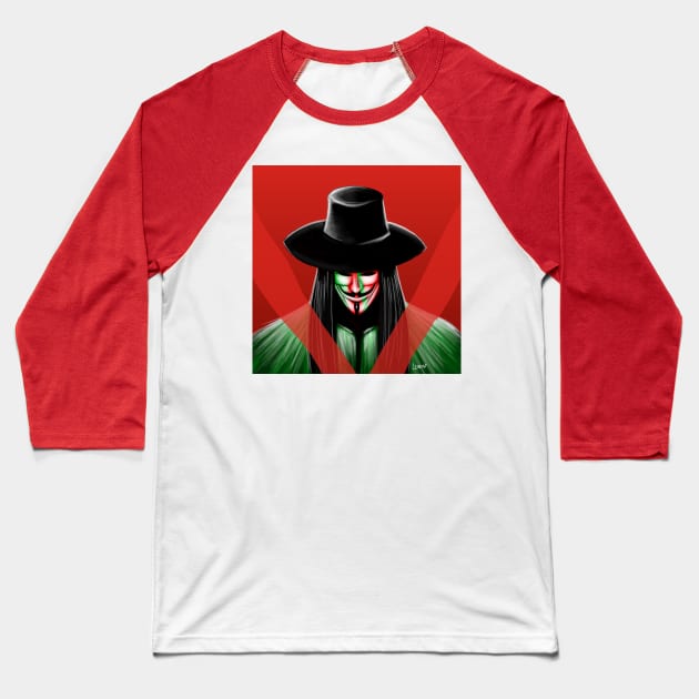 vendetta Baseball T-Shirt by jorge_lebeau